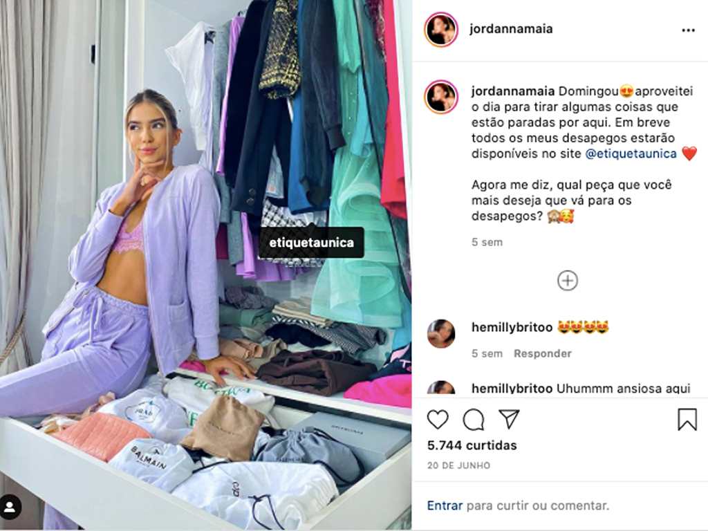 jordanna maia mostra desapegos feitos no etiqueta única