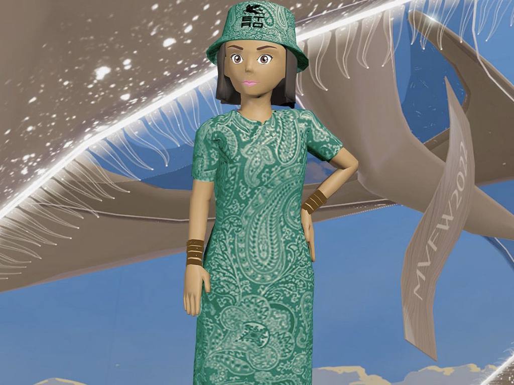 Avatar do desfile da Etro no Metaverso Fashion Week. Clique na imagem e confira mais criações da marca! (Foto: Reprodução/Instagram @drapersonline)