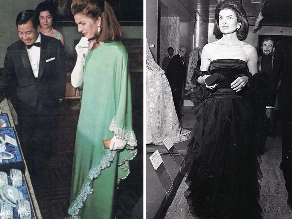 Jackie Kennedy usando Valentino. Clique na imagem e confira criações da marca! (Foto 1: Reprodução/Instagram @regal.snapshot; Foto 2: Reprodução/Instagram @vintagefashionguild)