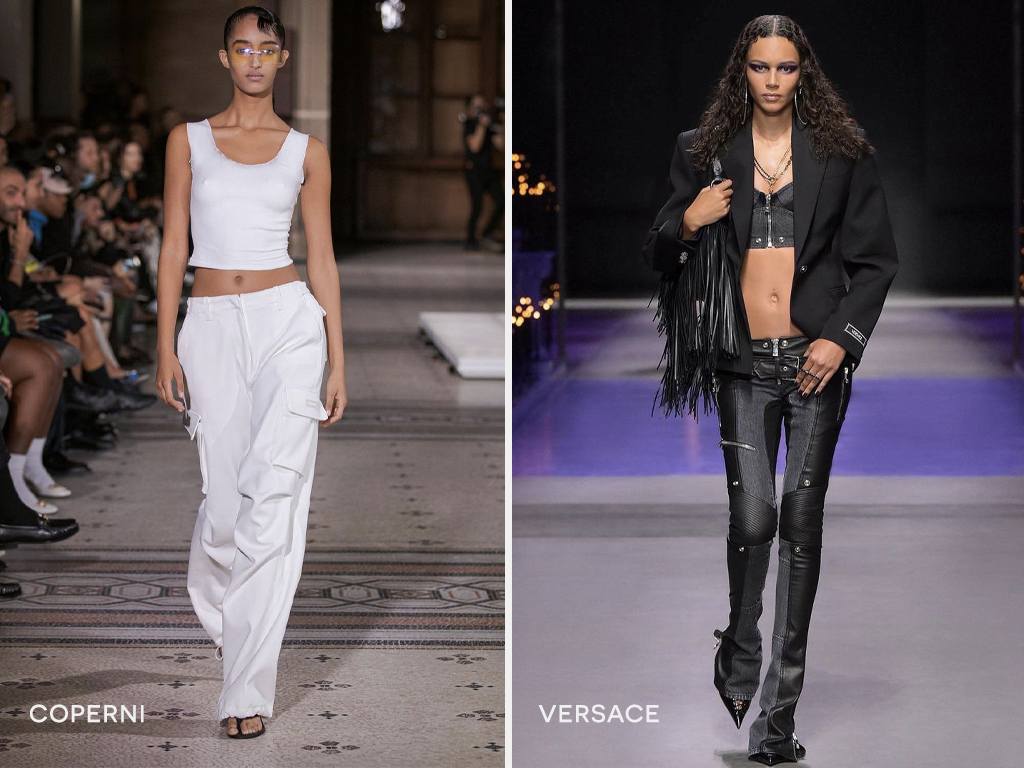 Foto 1: Reprodução/Instagram @coperni; Foto 2: Reprodução/Instagram @versace. Clique na imagem e confira peças das tendências!
