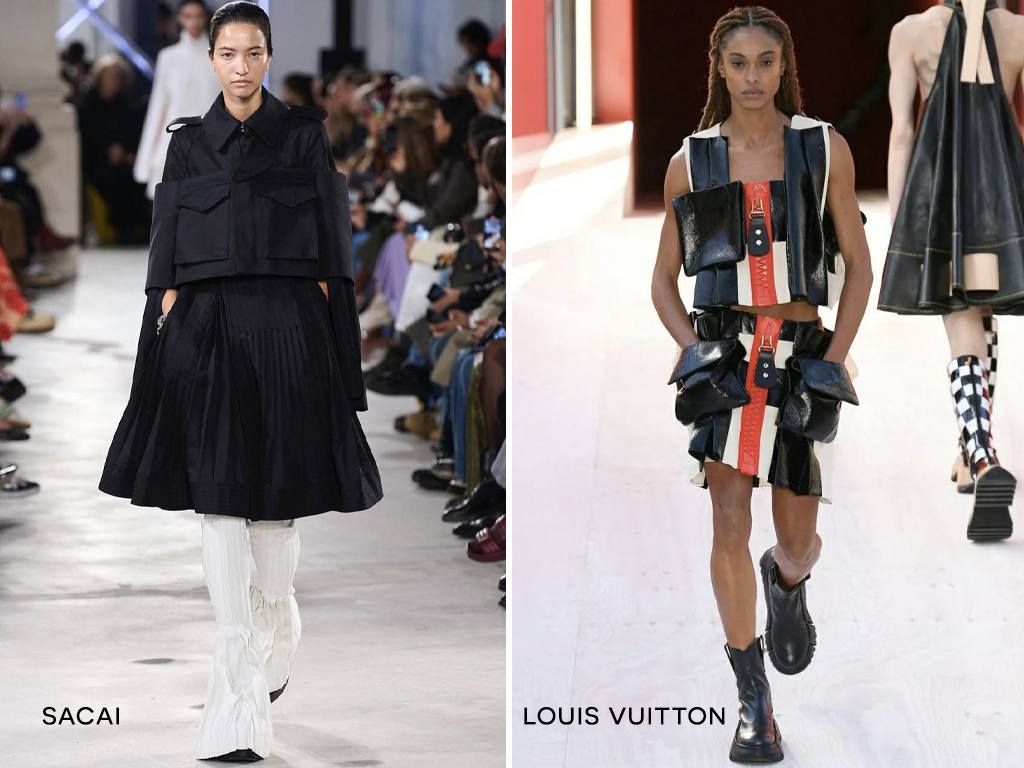 Tendência do Utilitário na Semana de Moda de Paris Primavera/Verão 2023. (Foto 1: Reprodução/Instagram @ymagazine_official; Foto 2: Reprodução/Instagram @queenateller) 