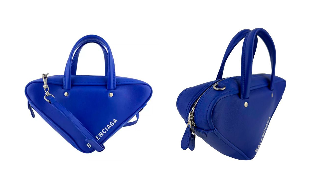 Montagem com duas fotos da Bolsa Balenciaga Triangle.