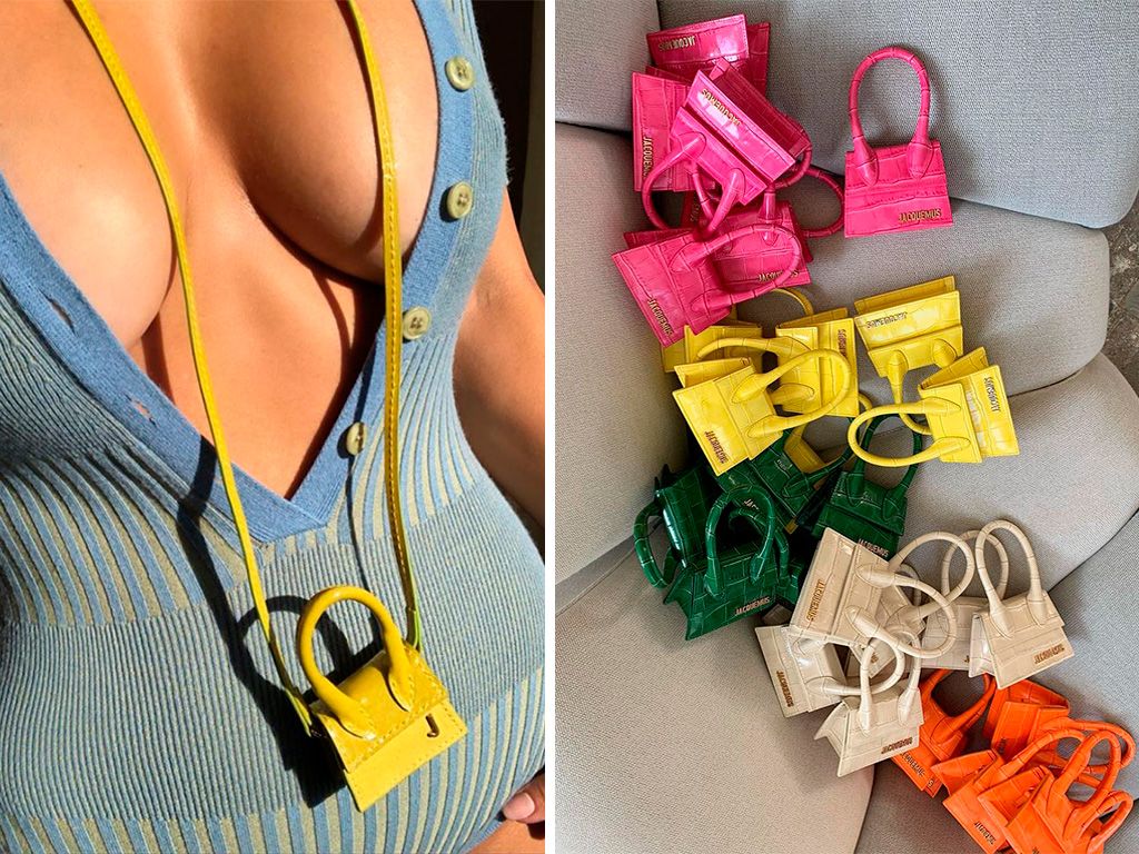 Montagem com duas fotos com as micro bolsas Le Chiquito.