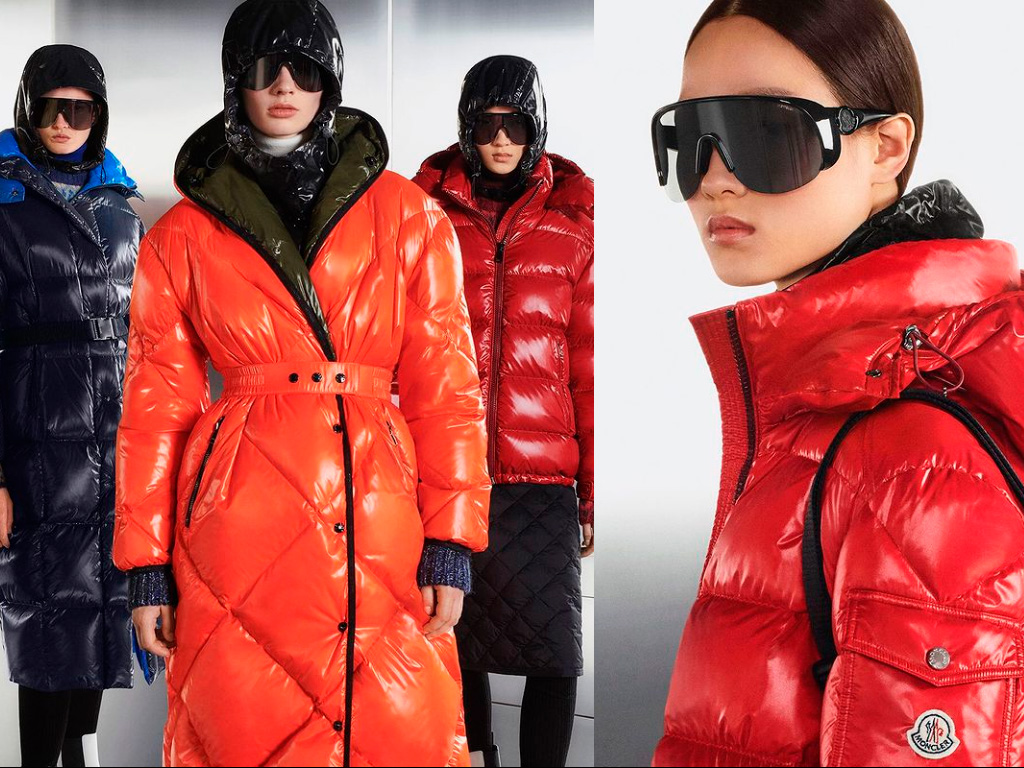 Montagem com imagens das camapanhas da Moncler com seus casacos acolchoados.