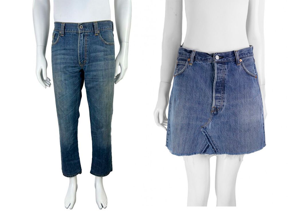 Montagem com duas fotos de produtos Levi's vendidos no site da Etiqueta Única.