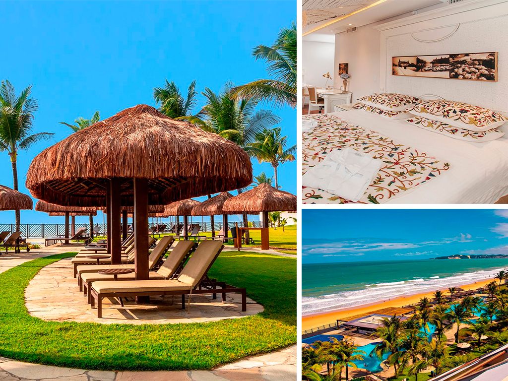 Montagem com três imagens das instalações do Wish Resort Foz do Iguaçu.