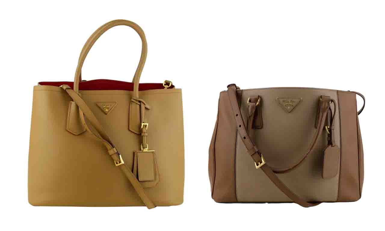 Montagem com duas bolsas Prada modelo tote.