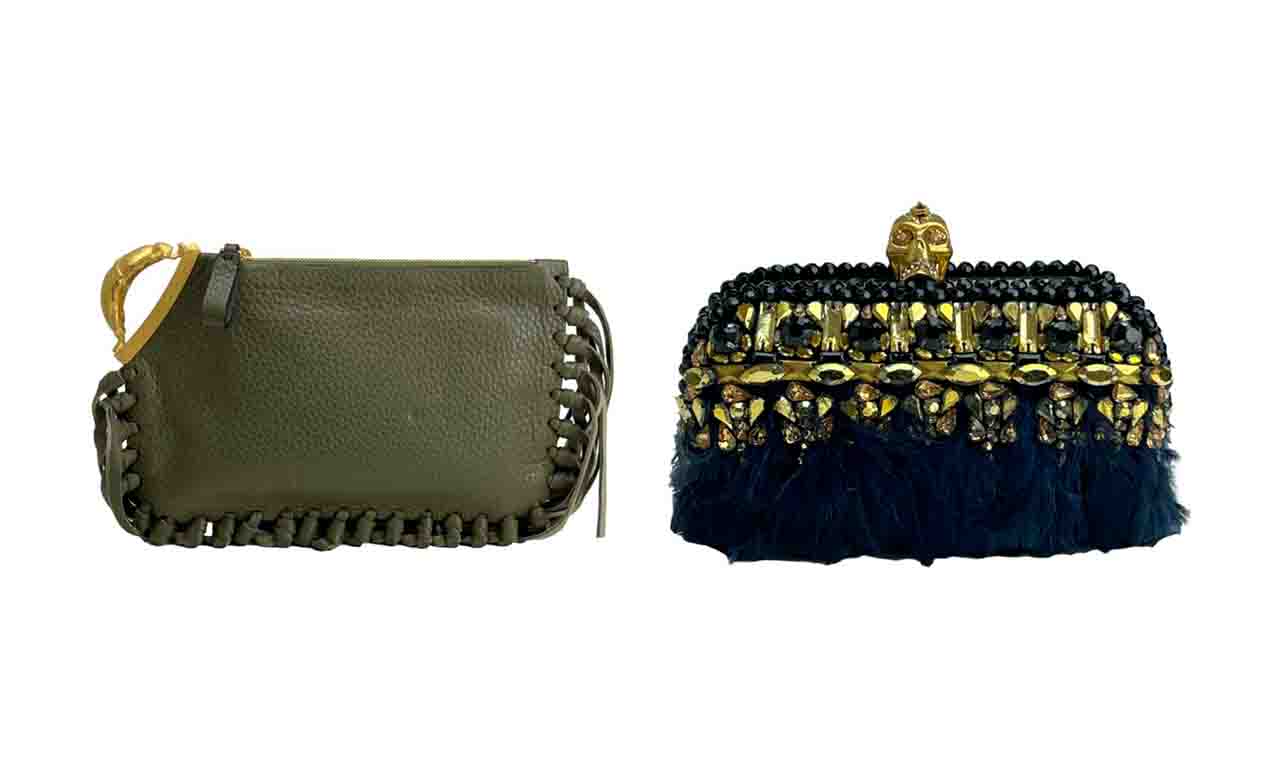 Montagem com duas bolsas de modelo clutch.