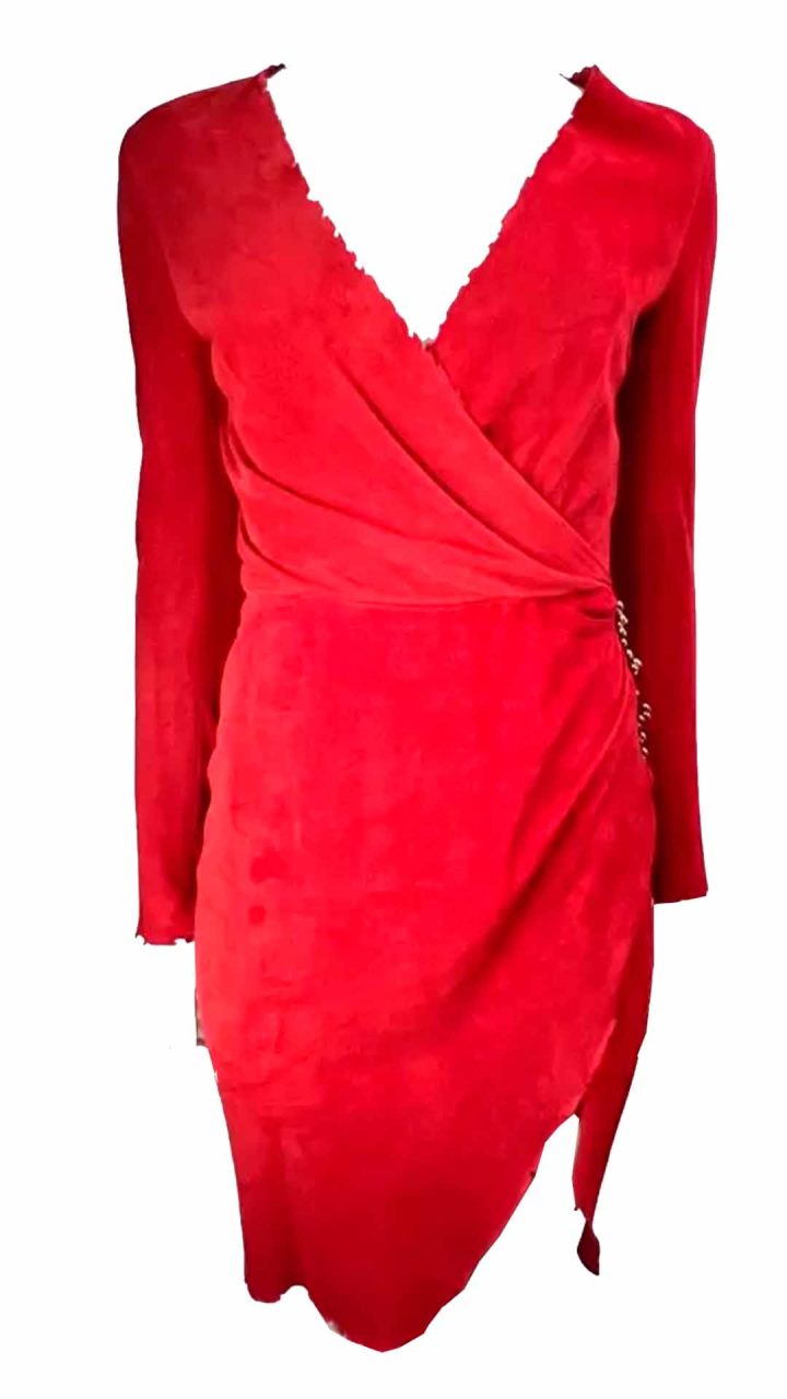 Vestido Balmain Alfinetes Suede Vermelho