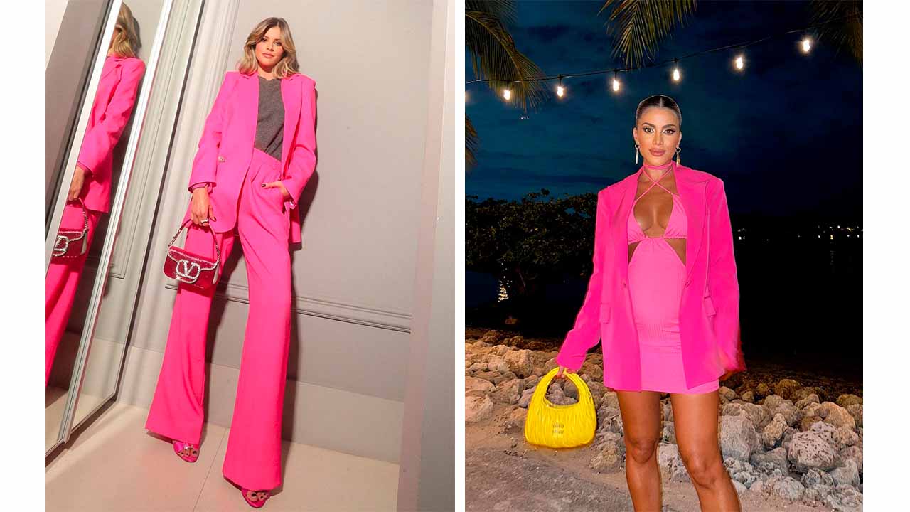 Montagem com duas imagens de mulheres usando blazer no verão.
