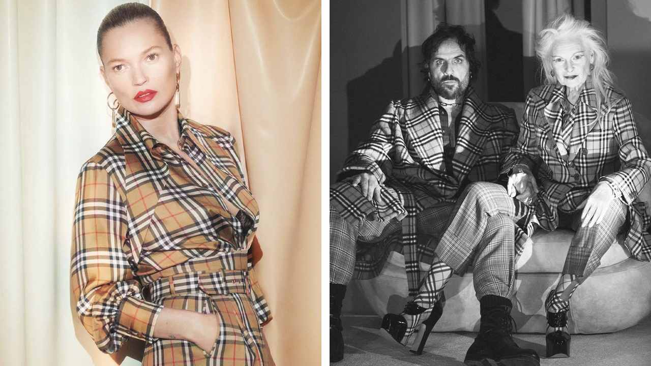 Parceria entre Vivienne Westwood e Burberry em 2018. Clique na imagem e confira criações da estilista! (Foto: Reprodução/Instagram @thewestwoodarchives)