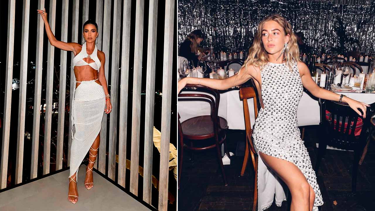 Montagem com duas fotos de mulheres influenciadoras de moda usando looks brancos.