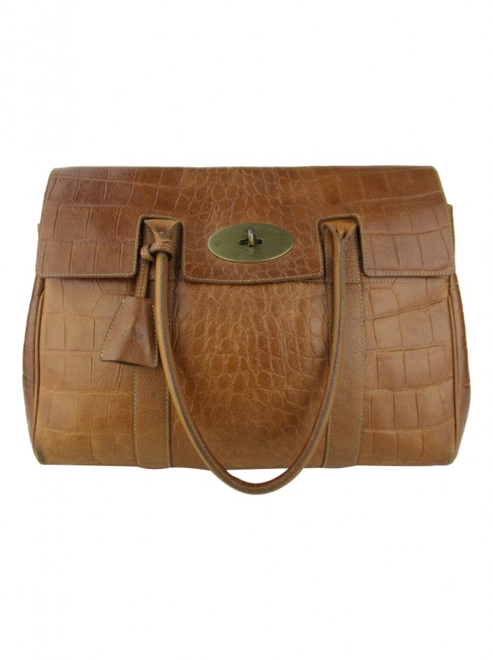 Bolsa Mulberry Bayswater Crocodile Embossed Marrom