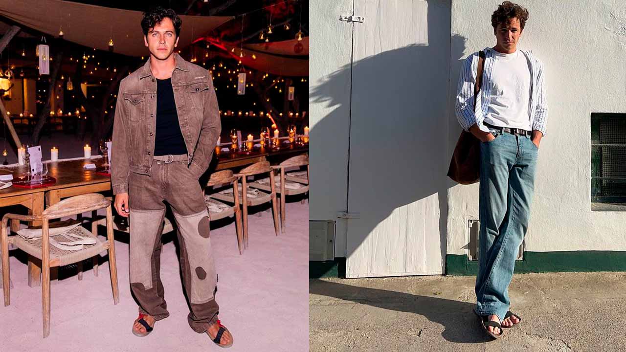 Montagem de duas fotos de como usar papete em looks masculinos