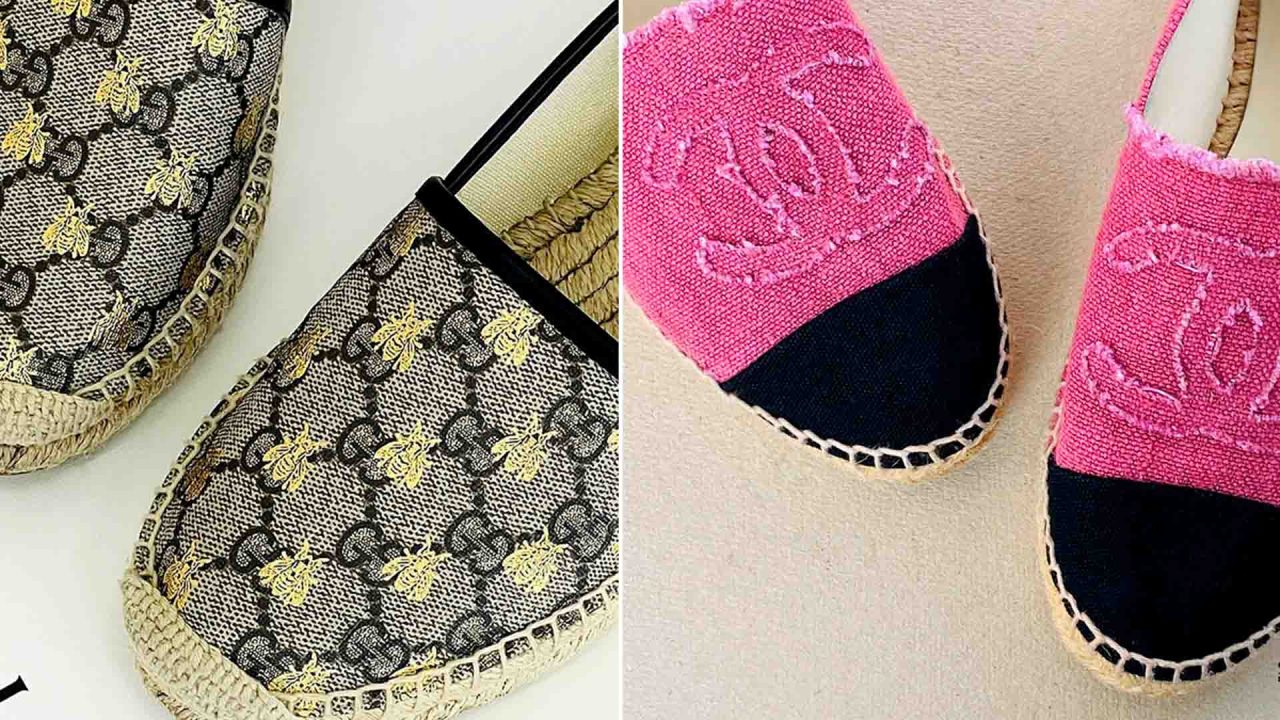 Montagem com duas imagens de espadrilhes.