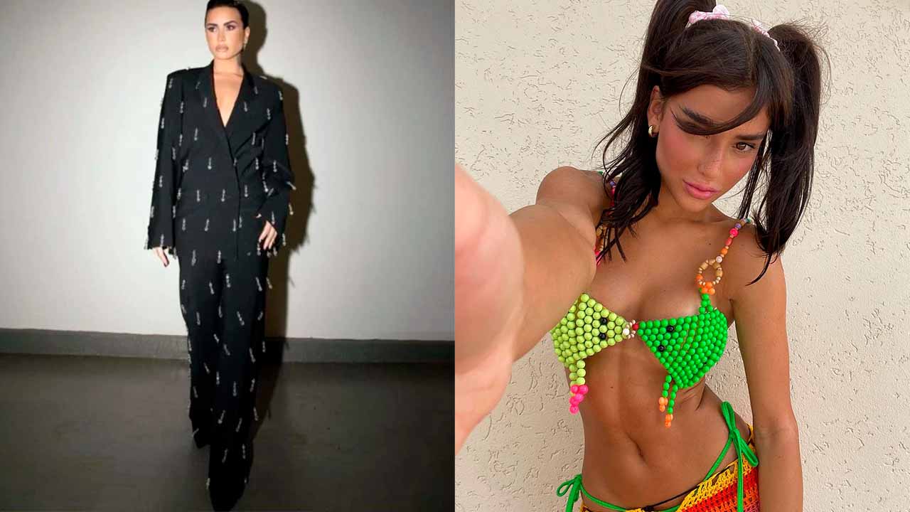 Montagem com duas fotos de mulheres usando roupas com miçangas uma das tendências de 2023 e ótimas para usar no carnaval.