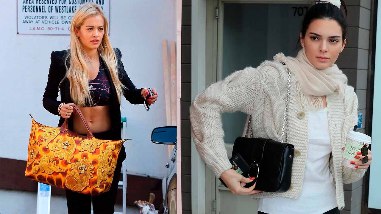 Montagem com duas fotos de mulheres usando bolsas da longchamp.