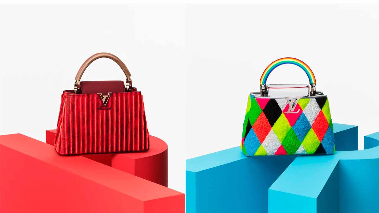Montagem com duas fotos de bolsas louis vuitton personalizadas.