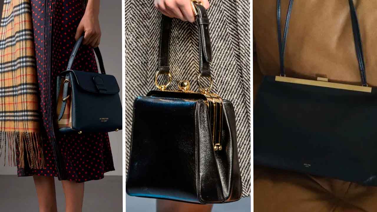 Montagem com três fotos de bolsas de mão vintages.