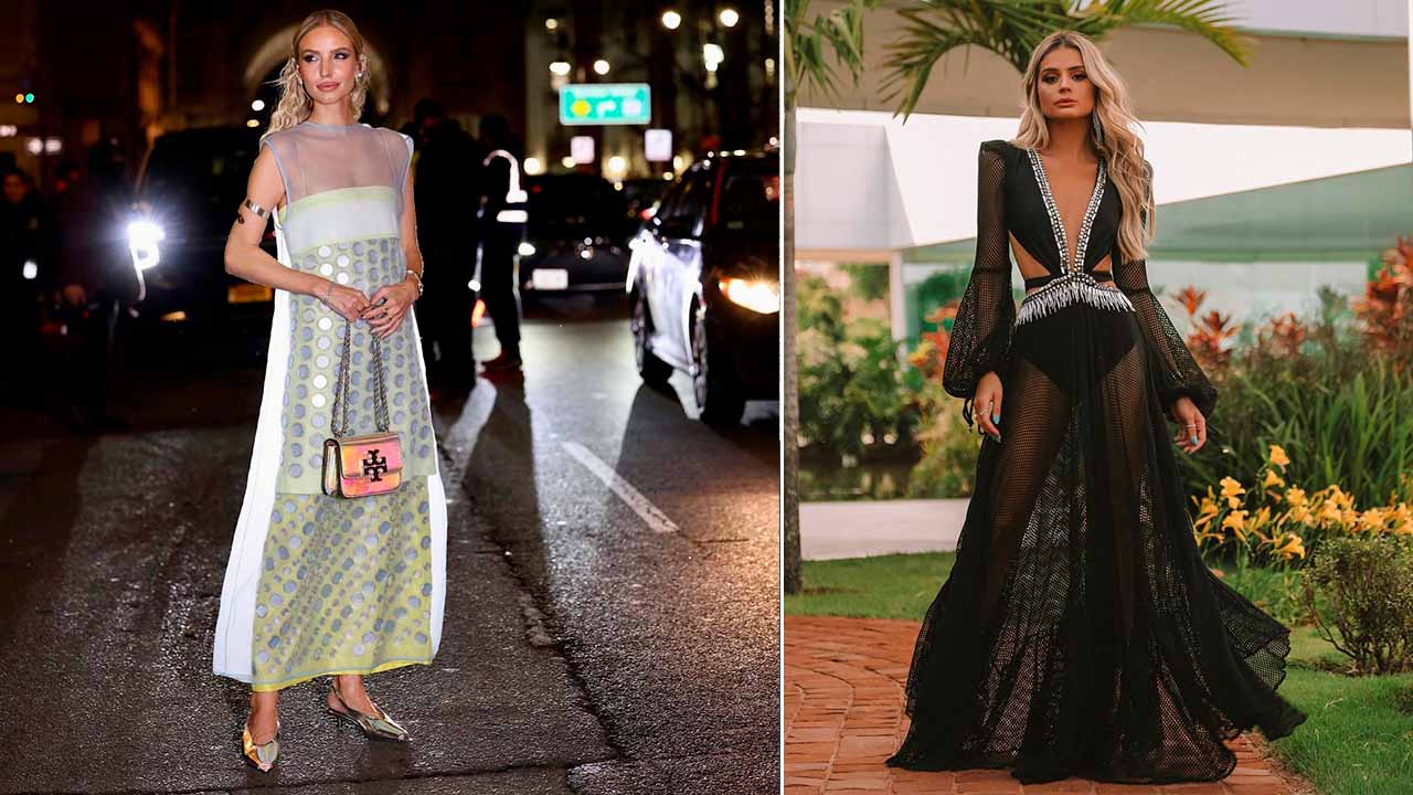 Vestidos de festa com transparência.