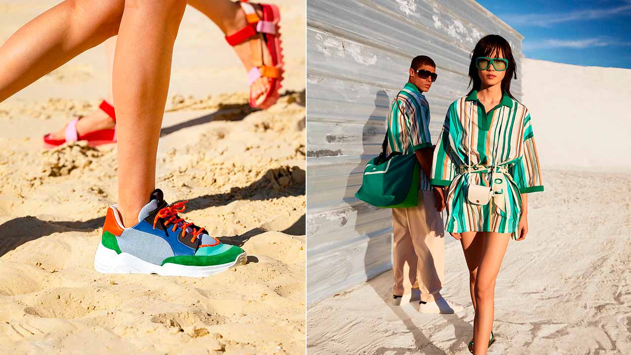 Montagem com duas fotos de produtos da Longchamp.