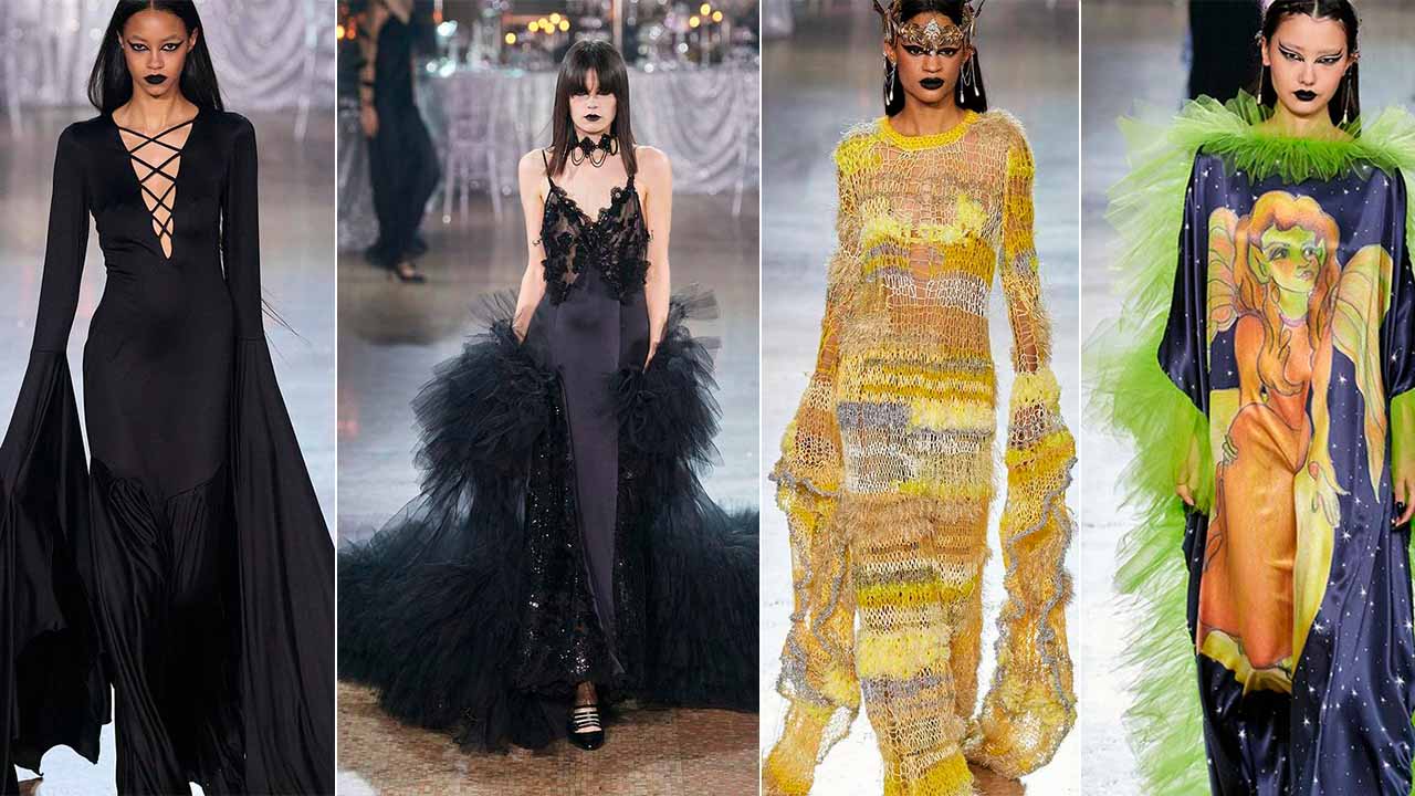 Montagem com 4 fotos de looks da Rodarte na semana de moda de Nova York.