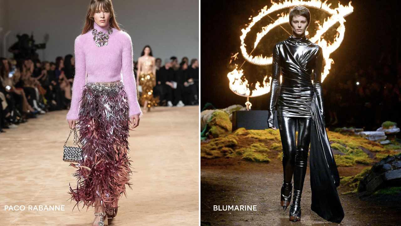 Foto 1: Reprodução/Instagram @pacorabanne; Foto 2: Reprodução/Instagram @blumarine. Clique na imagem e confira peças das tendências!