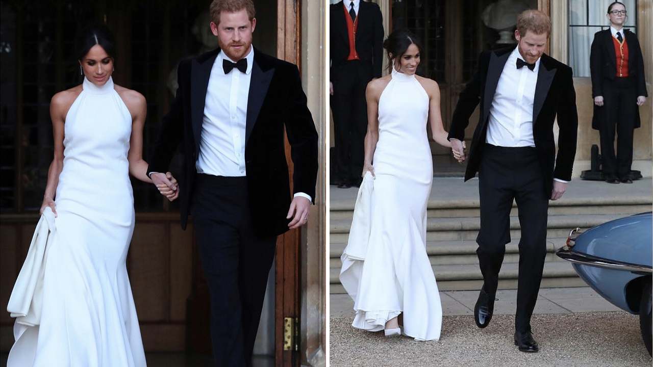 A Duquesa de Sussex usando um vestido criado por Stella McCartney para a recepção de seu casamento. Clique na imagem e confira criações da designer! (Foto: Reprodução/Instagram @centralweddings)