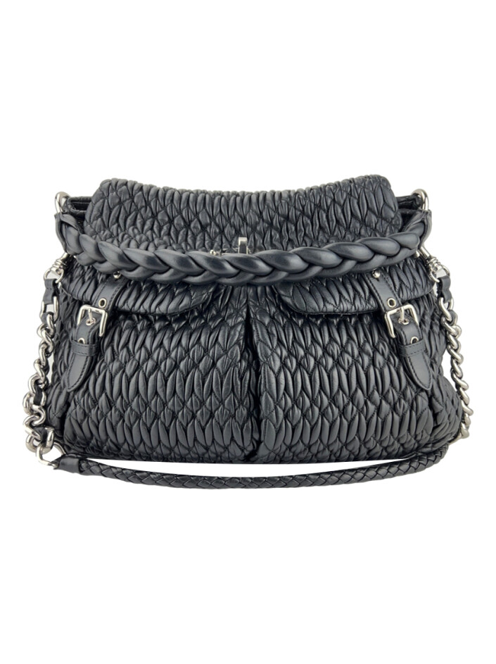 Bolsa Miu Miu Matelasse Turn Lock Tote Couro Preta