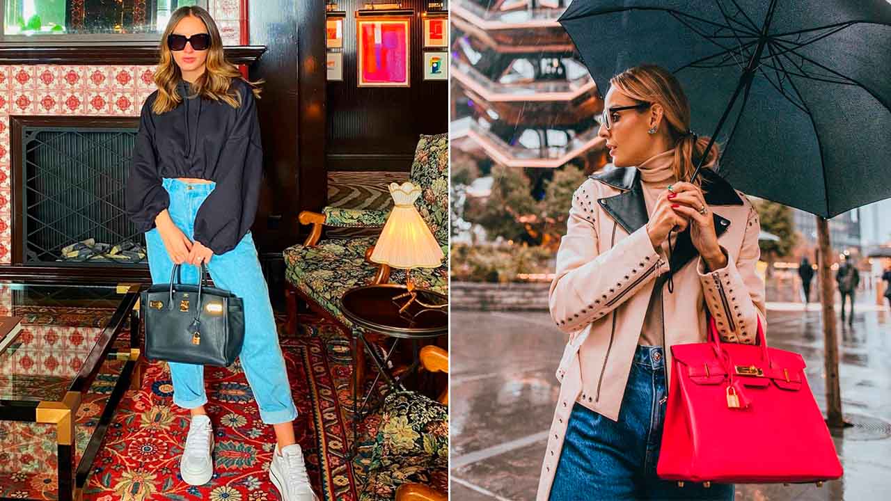 Montagem com duas mulheres usando Bolsas Hermès.