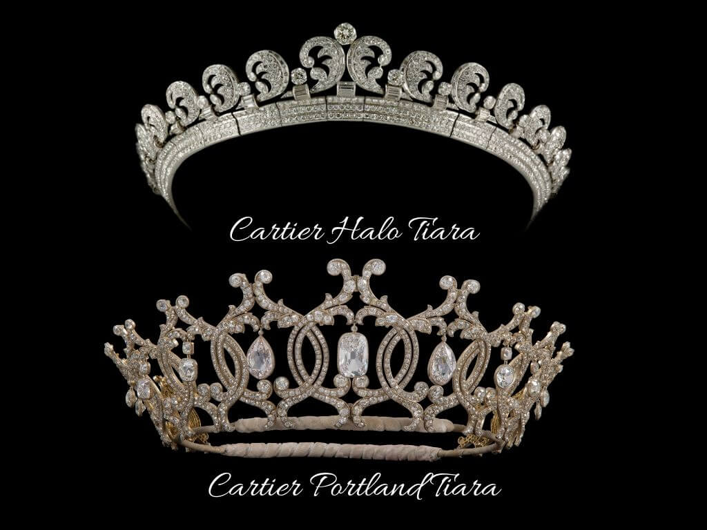 Montagem com as tiaras da realeza da Cartier.