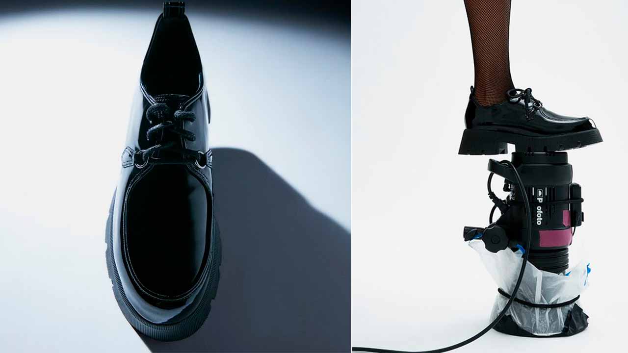 Montagem com duas fotos de sapatos da NK Store.