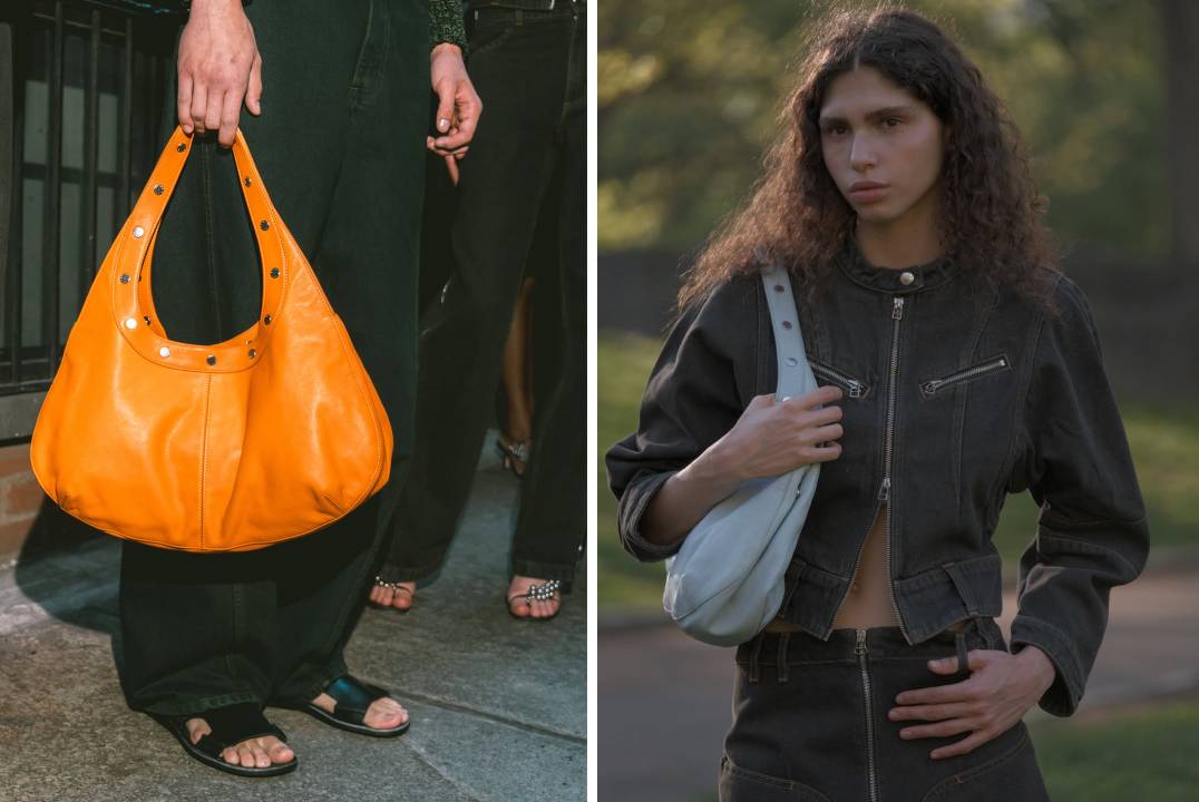 Foto de bolsas e roupas da marca Eckhaus Latta referência em streetwear de luxo.