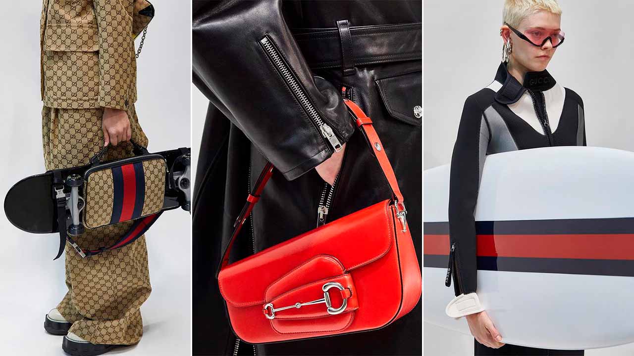 Montagem cim 3 fotos de Desfile Gucci Cruise 2024.
