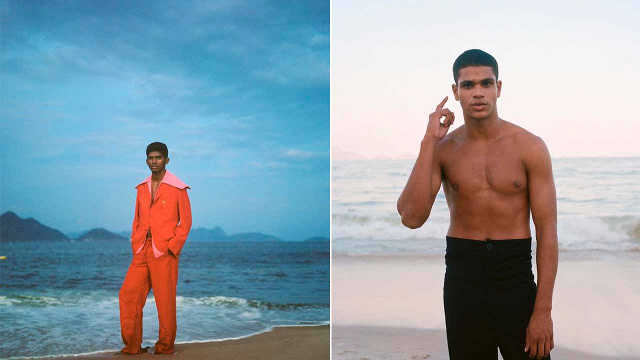 Montagem com duas fotos de dois homens usando peças Jacquemus,
