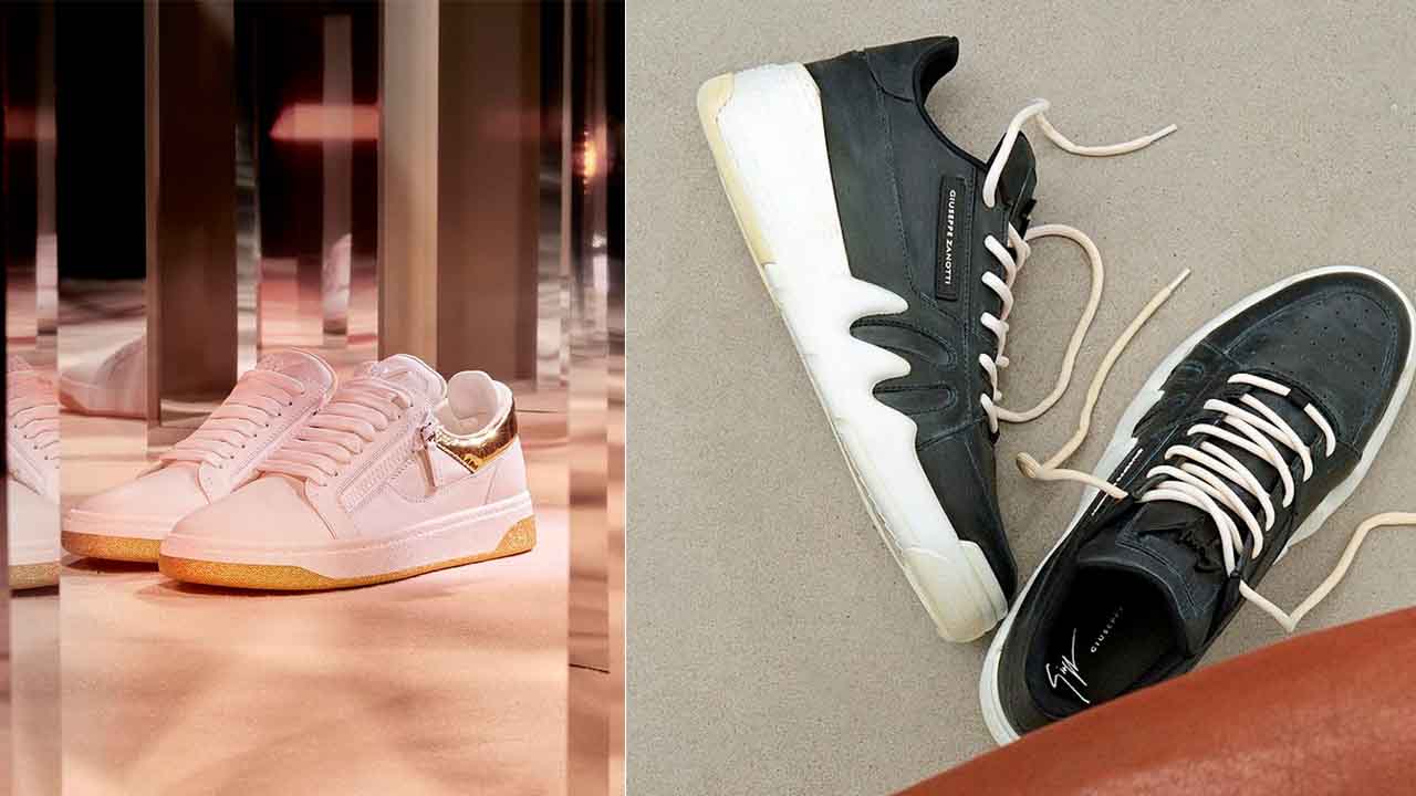 Montagem com fotos de tênis masculinos da Giuseppe Zanotti.