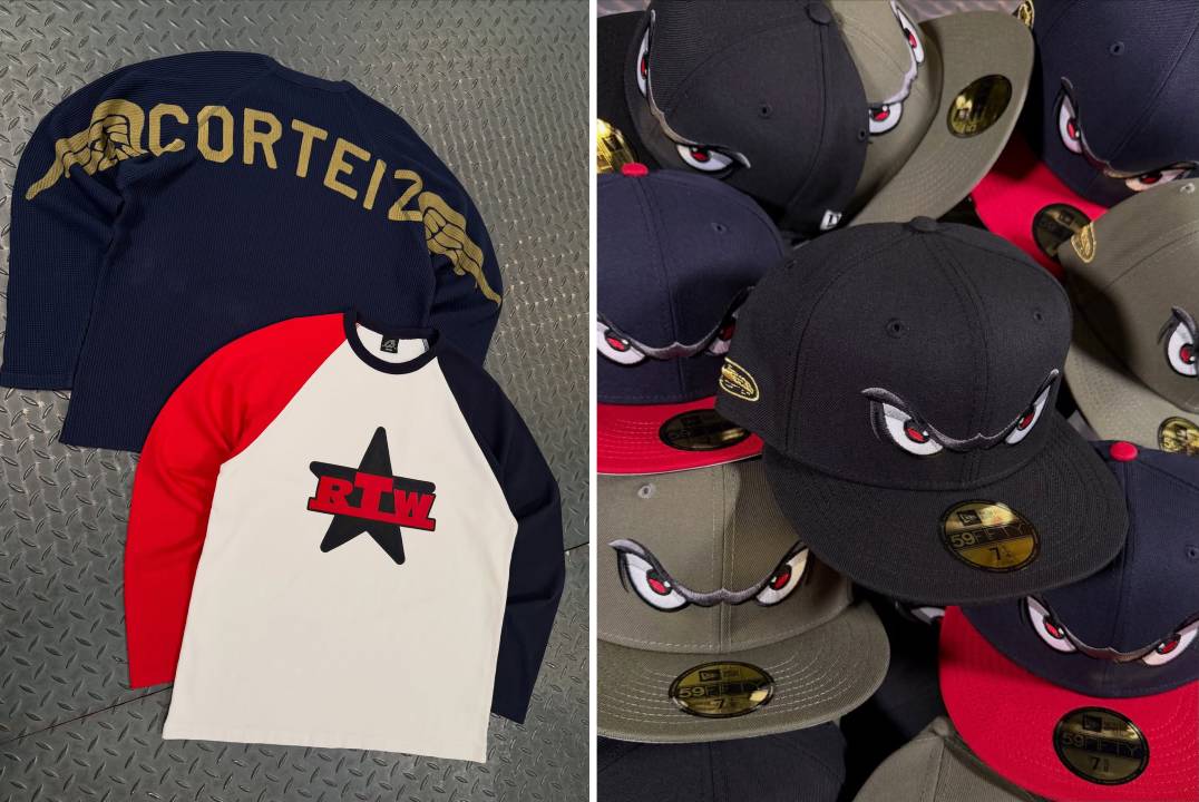 Foto de camisetas, moletons e bonés da marca britânica de streetwear Corteiz, desejo absoluto entre adolescentes.
