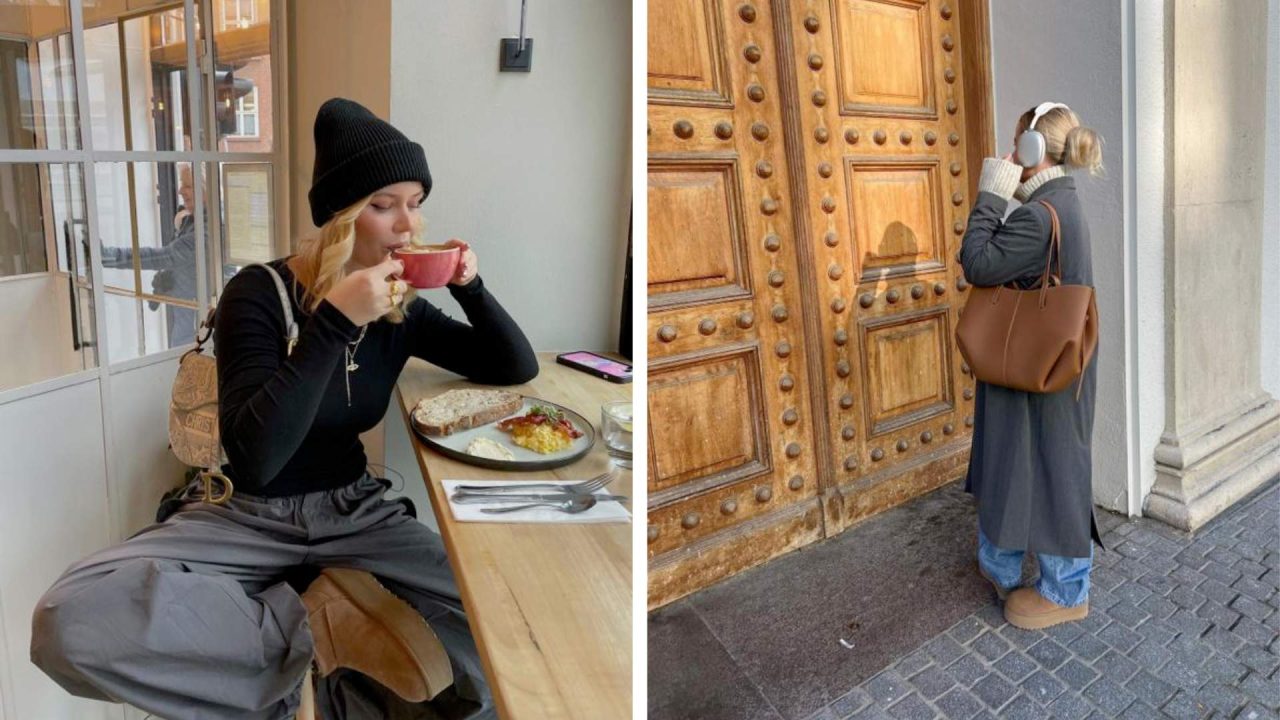 Montagem com duas fotos de mulheres usando sapatos UGG.