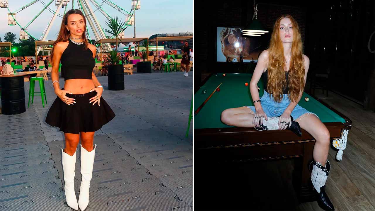 Foto de duas celebridades usando botas westerm.
