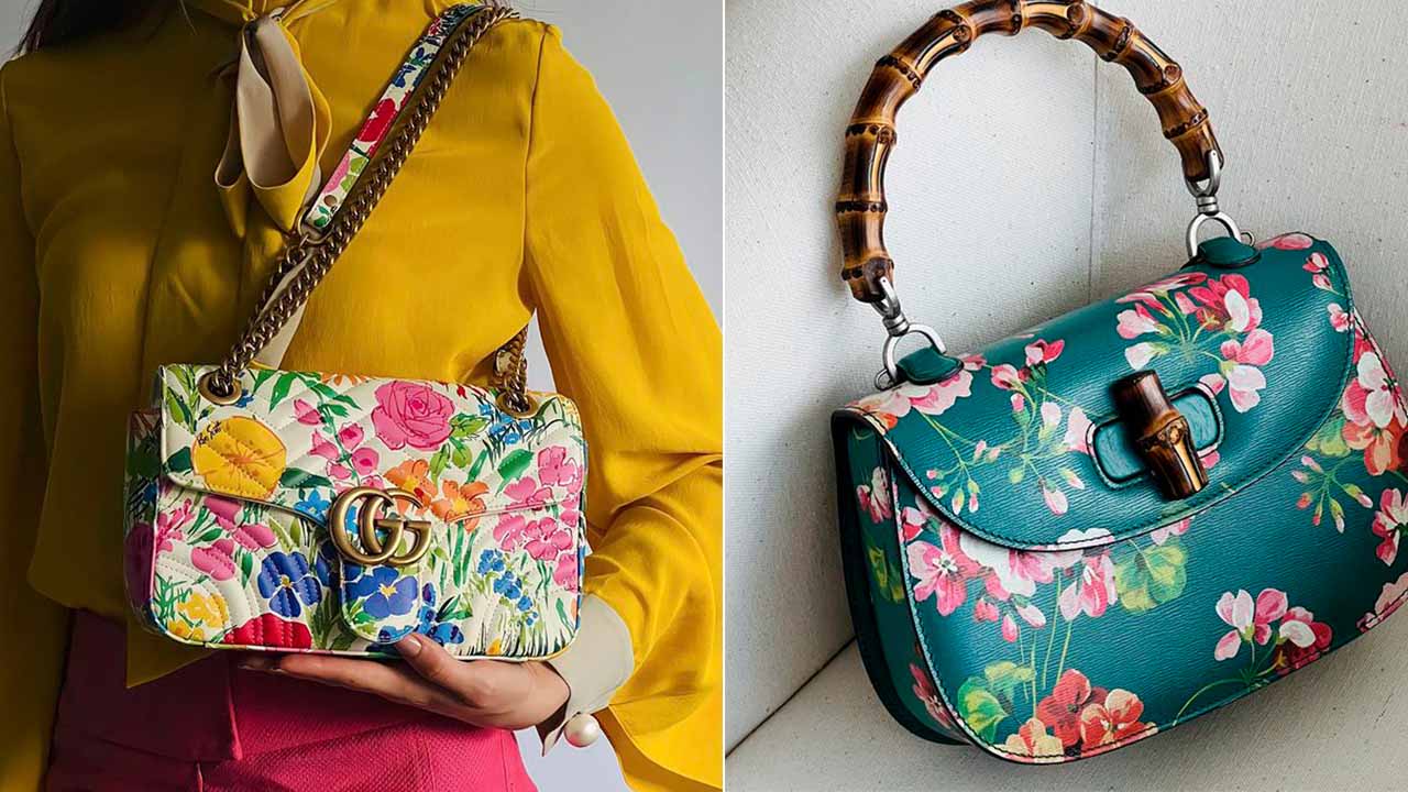Bolsa Gucci com estampa floral.