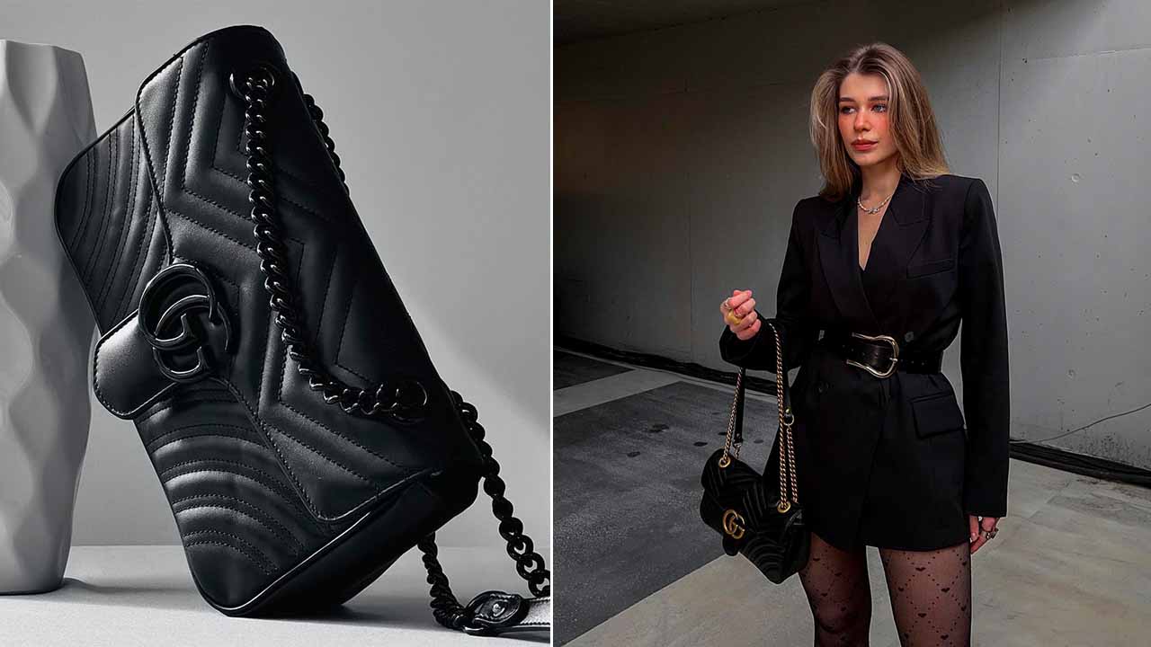 Bolsa Preta Gucci Marmont.