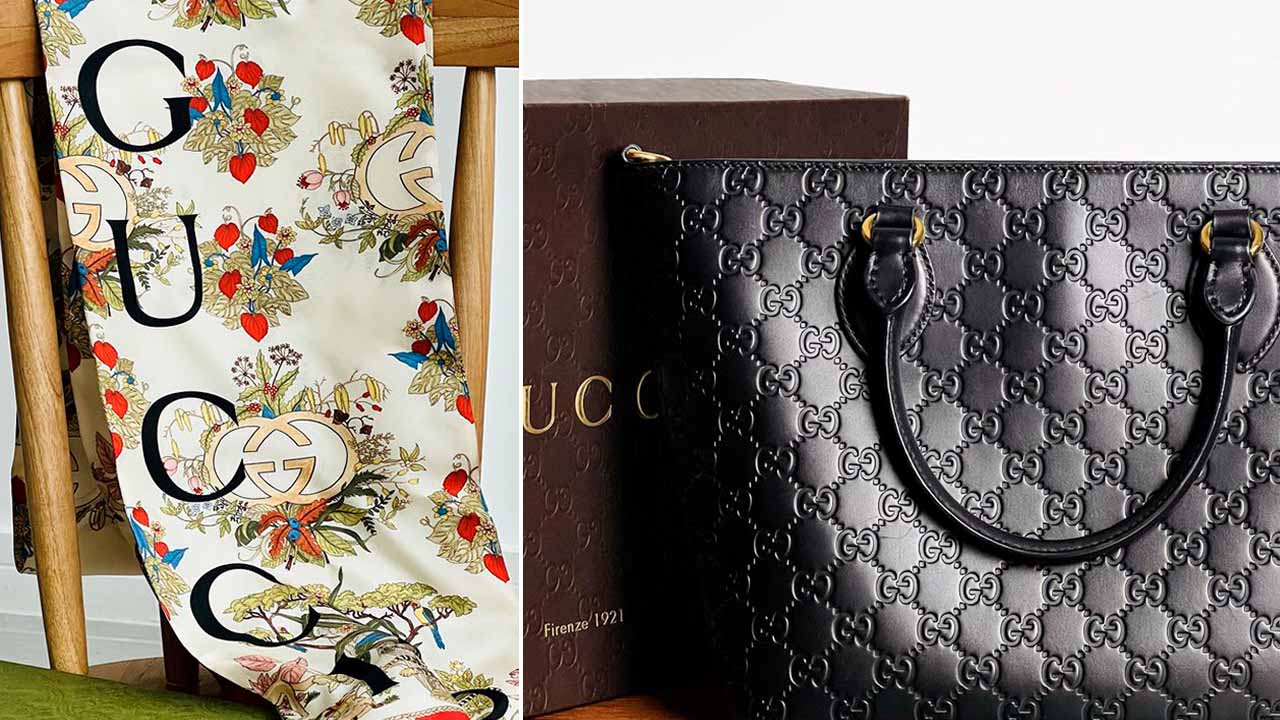 Lenço e Bolsa Gucci.