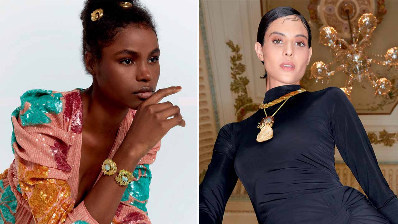 Montagem da fotos da marca brasileira Cris Barros que busca a sustentabilidade.