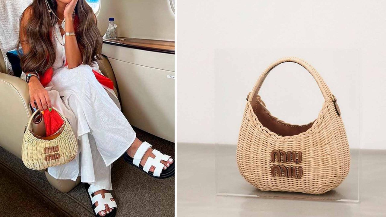 Bolsa de luxo de aterial natural miu miu wander.