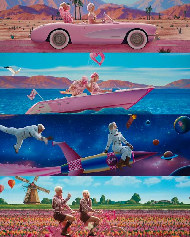 Margot Robbie e Ryan Gosling como Barbie e Ken em "Barbie". (Fotos: Reprodução/Instagram @filmupdatesmain)