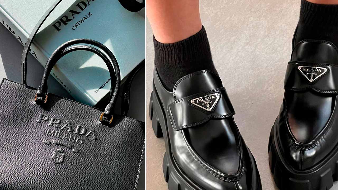 bolsa e sapato Prada.