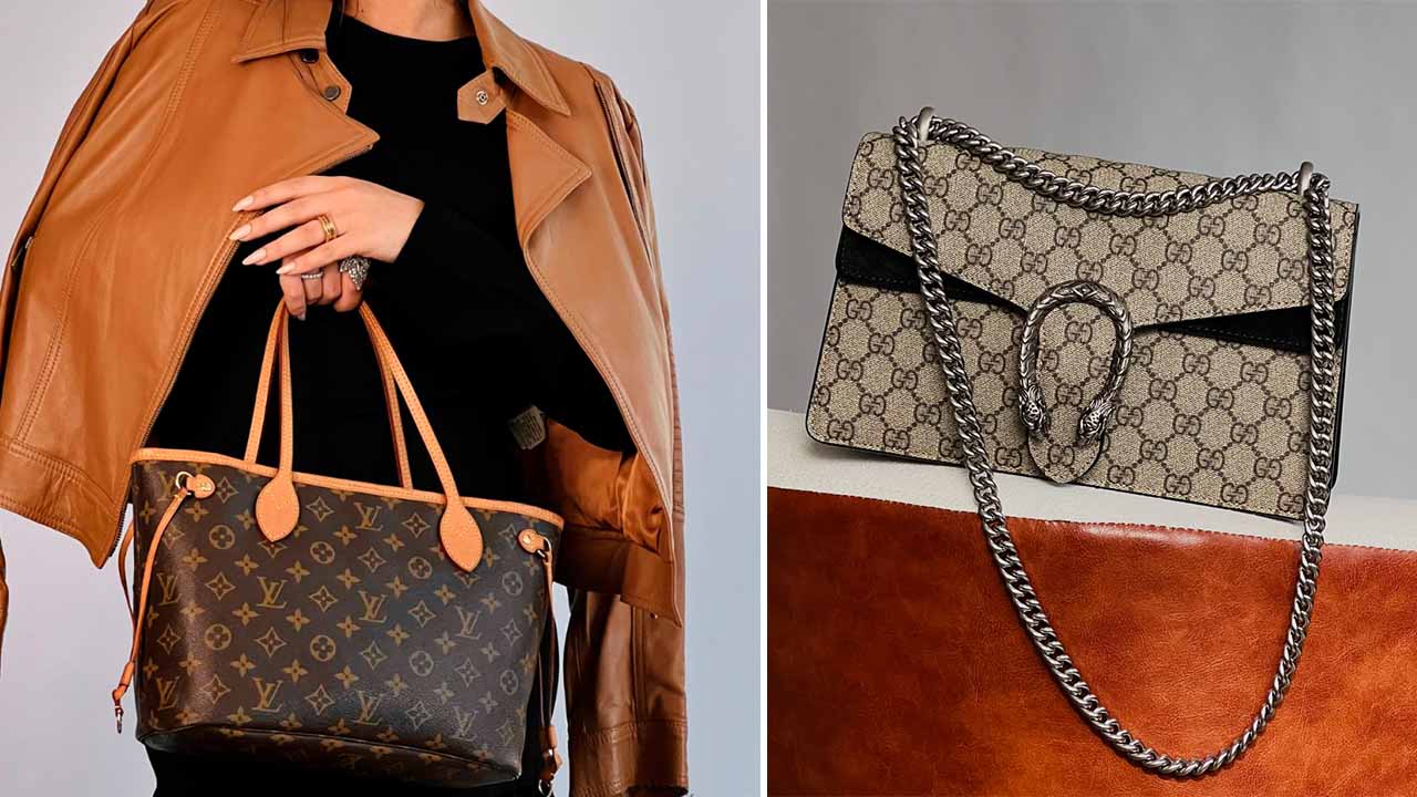 Bolsas de luxo Neverfull e Gucci Dionysus.