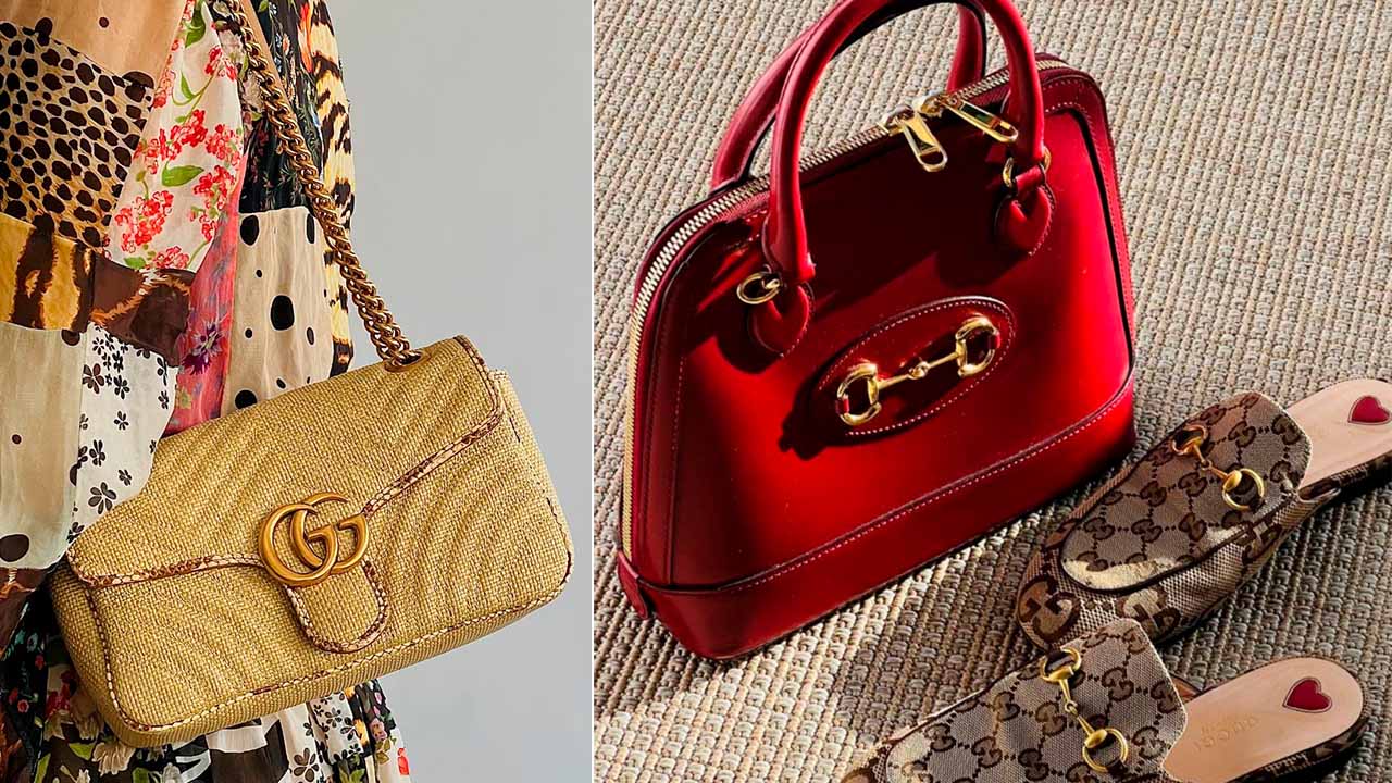 Bolsas e Sapatos Gucci.