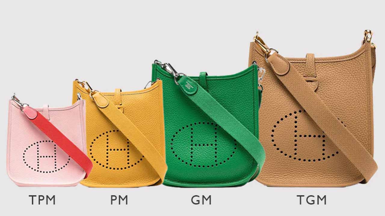 Os tamanhos da Bolsa Hermès Evelyne.