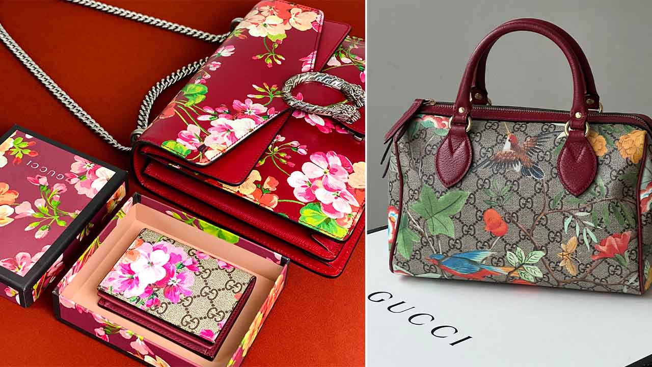Bolsas e carteira Gucci.